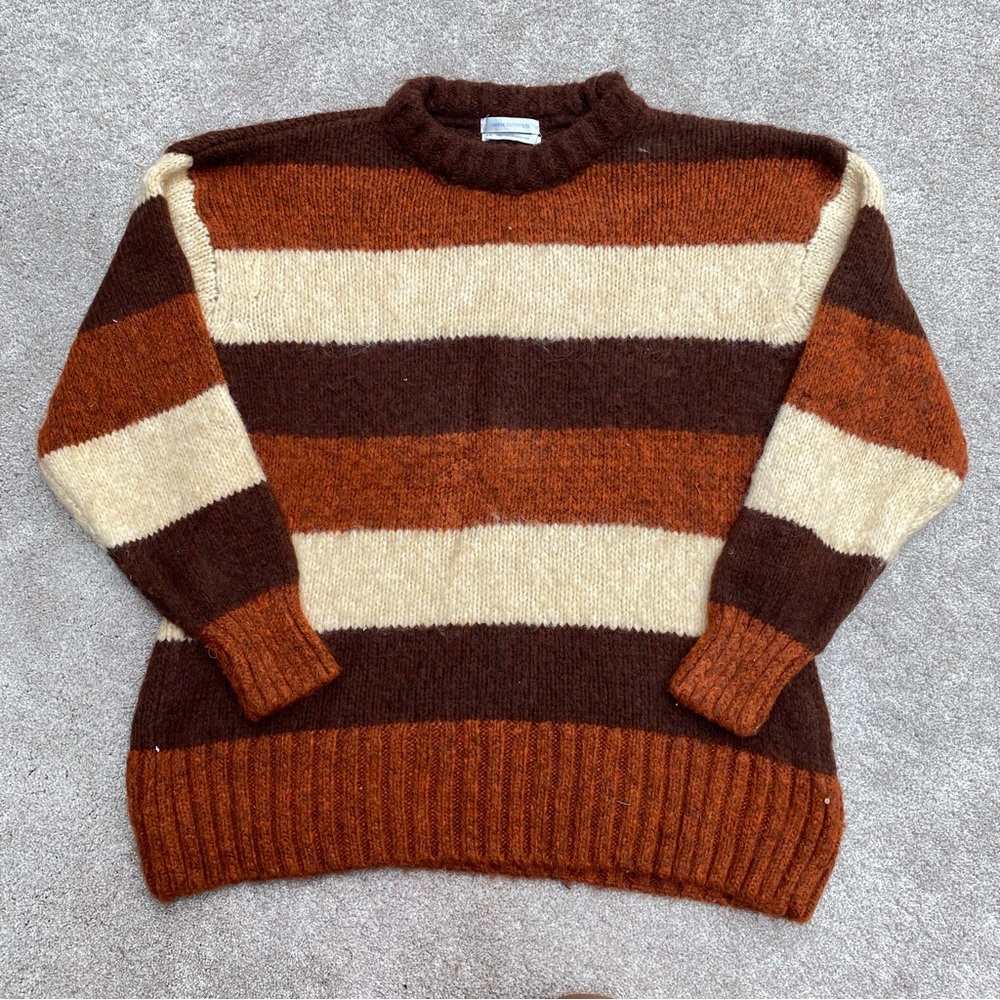 Urban Outfitters Rust and Burgundy Striped Knit Sweater